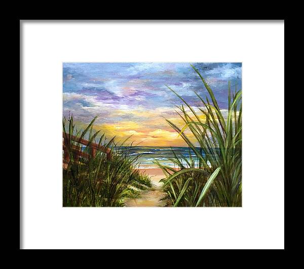 Seascape Framed Print featuring the painting Dawn is Breaking by Susan Dehlinger