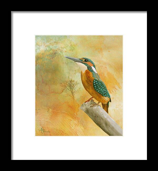 Kingfisher Framed Print featuring the painting Dawn Kingfisher by Angeles M Pomata
