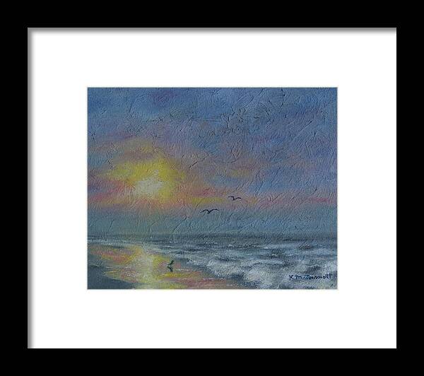 Seascape Framed Print featuring the painting Dawn Mist - Three Gulls by Kathleen McDermott