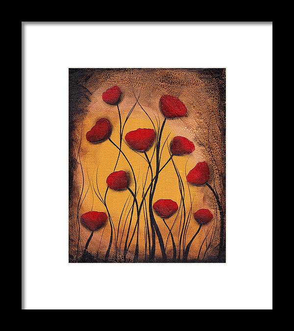 Abstract Framed Print featuring the painting Dawn of the Poppies by Abril Andrade