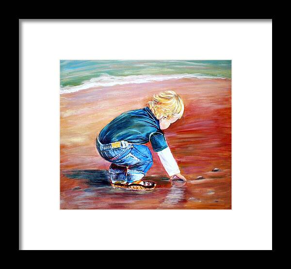 Little Boy Framed Print featuring the painting Day at the beach by Patricia Piffath