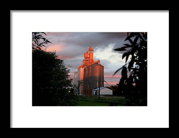 Golden Elevator Grain  Sunrise Framed Print featuring the photograph Day end by David Matthews