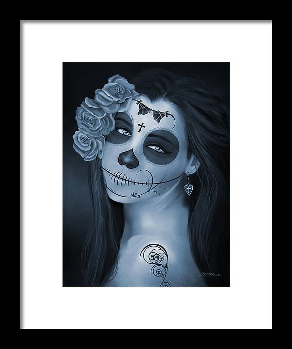 Day Of The Dead Framed Print featuring the painting Day of the Dead Bride Monochromatic by Maggie Terlecki