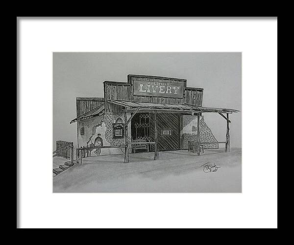 Building Framed Print featuring the drawing Days Gone By by Tony Clark