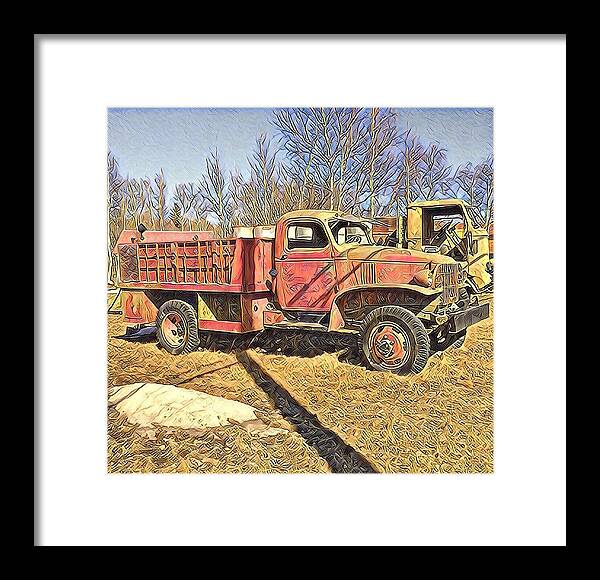 Digital Art; Canol Pipeline; Old Vehicle; Truck; History; Northwest Territories; Yukon; Canol Trail; Framed Print featuring the digital art Days of Old Canol Pipeline Project by Barb Cote