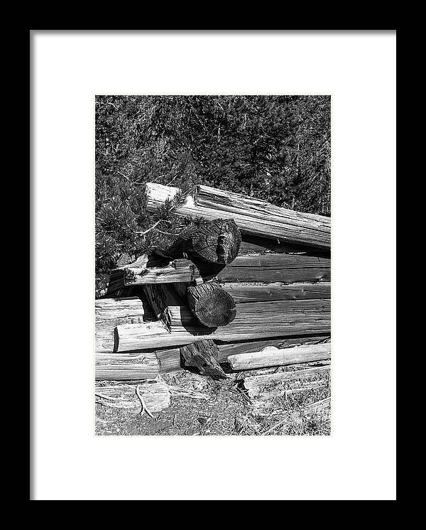 Ruins Framed Print featuring the photograph DDP DJD B and W 1880s Log Cabin Ruins Montana 2 by David Drew