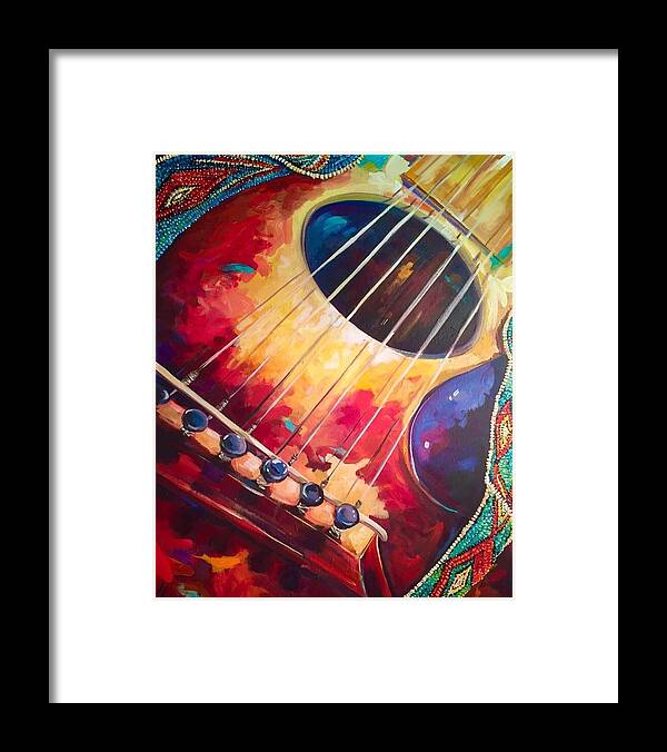Guitar Music Indian Beading South West Framed Print featuring the painting Dearest Freind by Heather Roddy