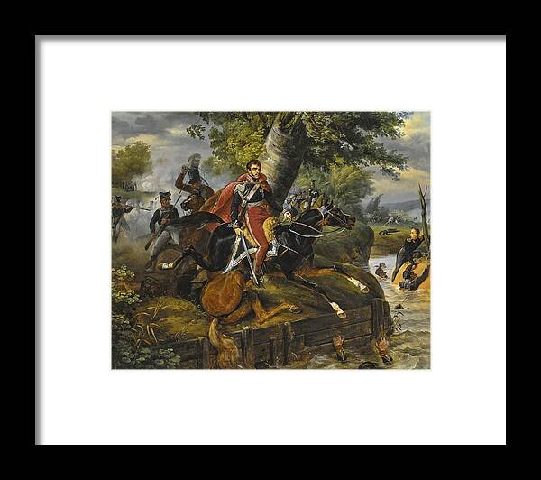 Horace Vernet Framed Print featuring the painting Death of Prince Poniatowski on October 19th 1813 by Horace Vernet