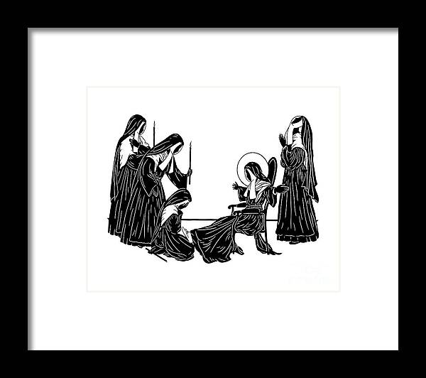 Death Of St. Bernadette - Our Lady And Bernadette Of Lourdes Framed Print featuring the painting Death of St. Bernadette - DPDOB by Dan Paulos