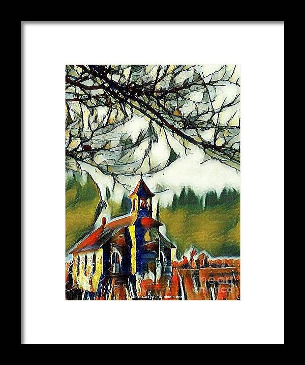 Country Church In December Framed Print featuring the painting December Country Church by PainterArtist FIN