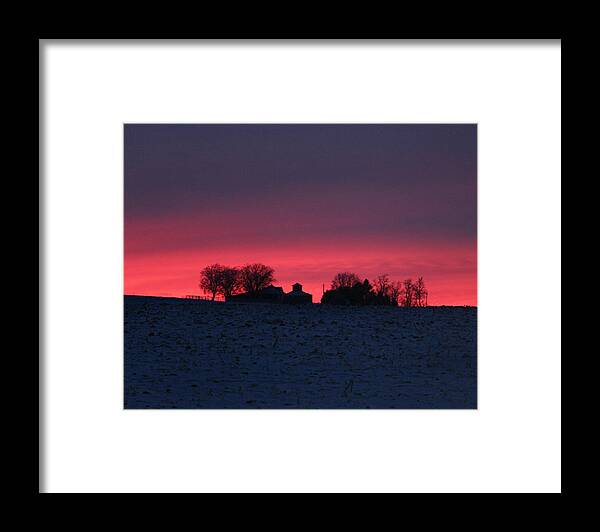 December Farm Sunset Framed Print featuring the photograph December Farm Sunset by Kathy M Krause