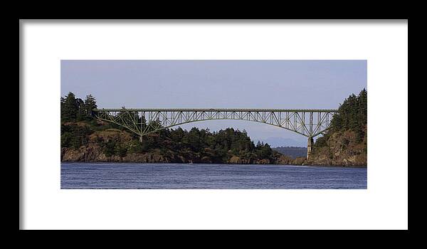 Deception Pass Bridge Framed Print featuring the photograph Deception Pass Brige Pano by Mary Gaines