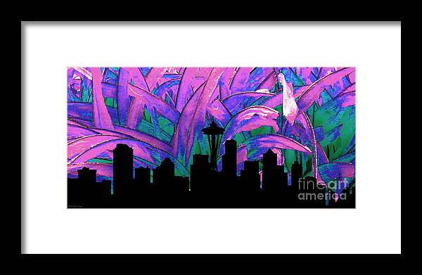 Abstract Framed Print featuring the painting Decorative Skyline Abstract Seattle T1115Y by Mas Art Studio