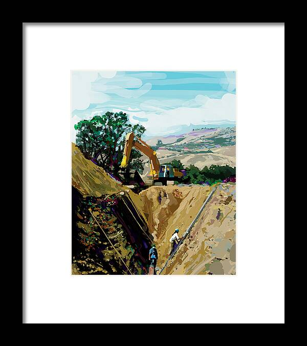 Bulldozers Framed Print featuring the painting Deep Ditch by Brad Burns