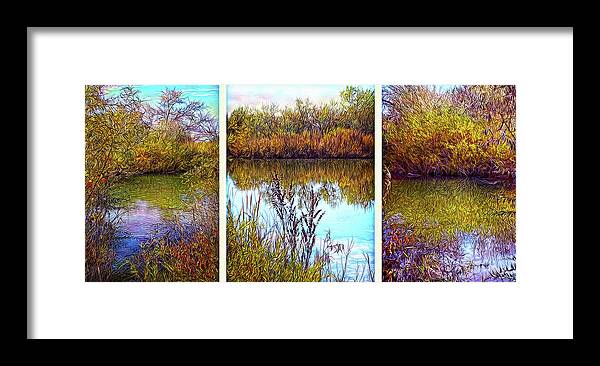 Joelbrucewallach Framed Print featuring the digital art Deep Lake Reflections - Triptych by Joel Bruce Wallach