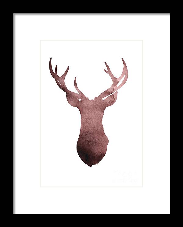  Abstract Framed Print featuring the painting Deer antlers silhouette minimalist painting by Joanna Szmerdt