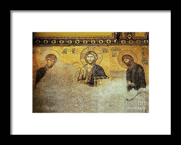 Christian Mosaic Framed Print featuring the photograph Deesis Mosaic Hagia Sophia-Christ Pantocrator-The Last Judgement by Urft Valley Art \ Matt J G Maassen-Pohlen