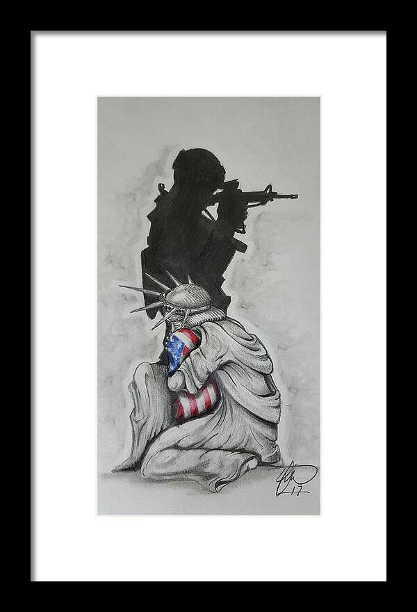 Liberty Framed Print featuring the drawing Defending Liberty by Howard King