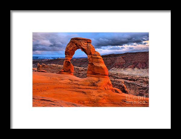 Delicate Arch Framed Print featuring the photograph Delicate Sunset Arch by Adam Jewell