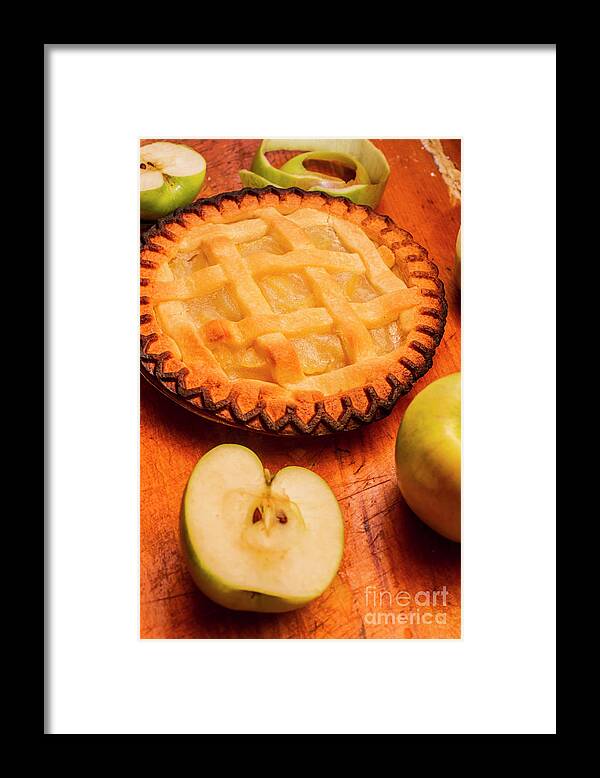 Pie Framed Print featuring the photograph Delicious apple pie with fresh apples on table by Jorgo Photography