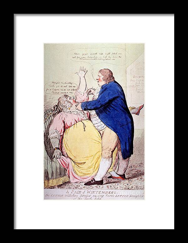 History Framed Print featuring the photograph Dentist And Patient Caricature, 1797 by Science Source