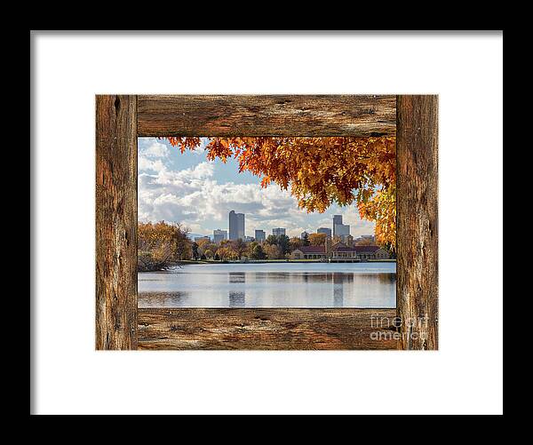 Windows Framed Print featuring the photograph Denver City Skyline Barn Window View by James BO Insogna