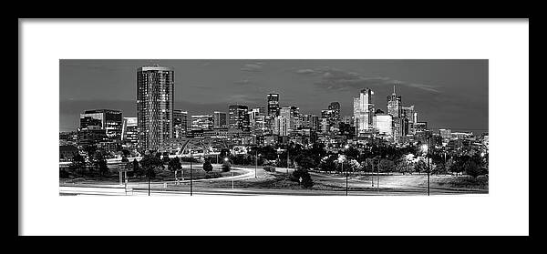 America Framed Print featuring the photograph Denver CO Dawn BW Panorama by Gregory Ballos