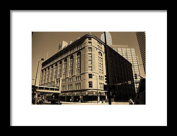 America Framed Print featuring the photograph Denver Downtown Sepia by Frank Romeo