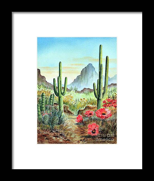 Desert Cactus Framed Print featuring the painting Desert Cacti - After The Rains by Bill Holkham