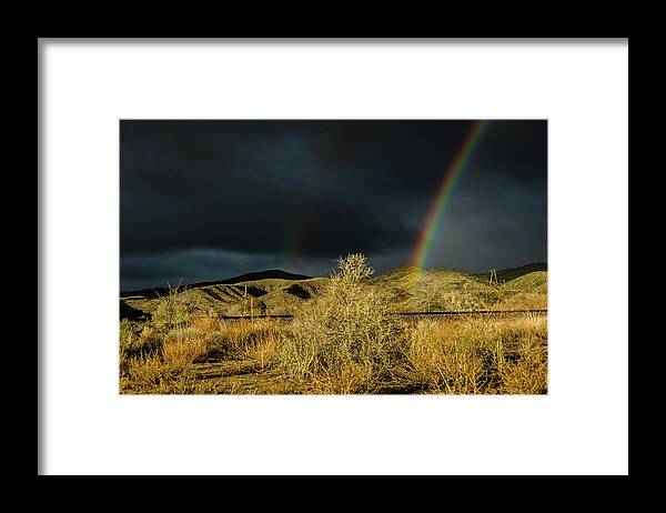 Double Framed Print featuring the photograph Desert double rainbow by Gaelyn Olmsted