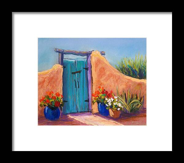 Landscape Framed Print featuring the pastel Desert Gate by Candy Mayer