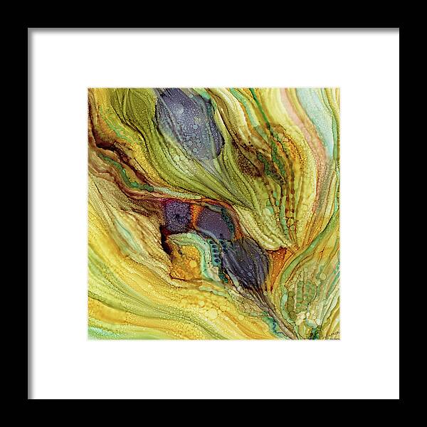 Desert Colors Mystery Sepia Turquoise Arizona Tucson Santa Fe Brown Eggplant Abstract Framed Print featuring the painting Desert Mysteries by Brenda Salamone