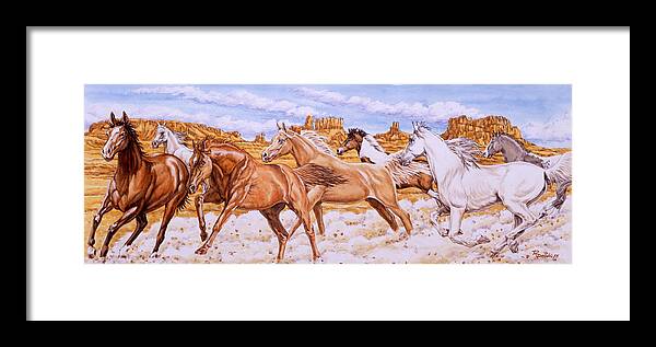 Horse Framed Print featuring the painting Desert Run by Richard De Wolfe