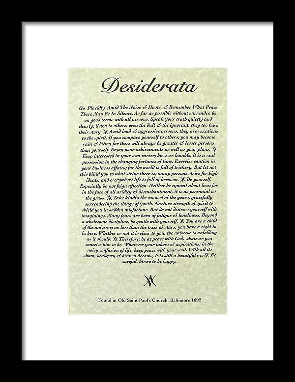 Desiderata Framed Print featuring the mixed media Desiderata 15 by Desiderata Gallery