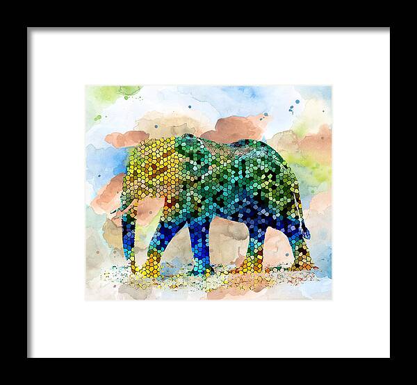 Mosaic Framed Print featuring the painting Design 37 Mosaic Elephant by Lucie Dumas