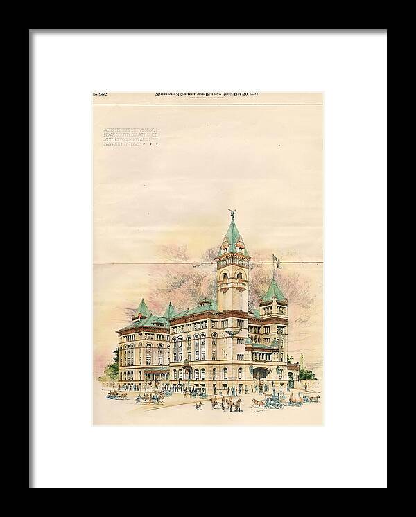 Bexar Framed Print featuring the painting Design of Bexar County Court House. San Antonio TX. 1894 by James Riely Gordon