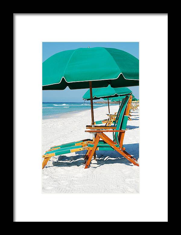 Destin Framed Print featuring the photograph Destin Florida Beach Chairs and Green Umbrella Vertical by Shawn O'Brien