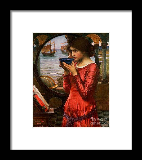 Boat; Globe; Poison; Blue Glass; Pre-raphaelite; Allegorical; Red Dress Framed Print featuring the painting Destiny by John William Waterhouse