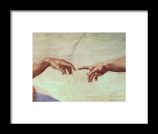 Hands Framed Print featuring the painting Detail from The Creation of Adam by Michelangelo