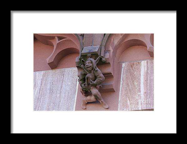 Stone Framed Print featuring the photograph Detail of stone carving on the Spalentor in Basel Switz by Louise Heusinkveld
