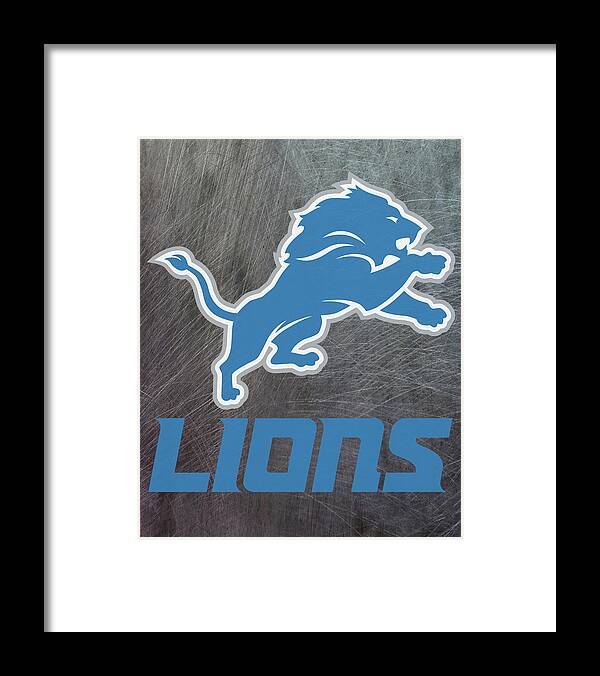 Detroit Lions Framed Print featuring the mixed media Detroit Lions on an abraded steel texture by Movie Poster Prints
