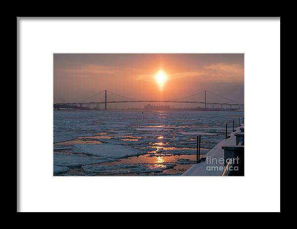 Ice Framed Print featuring the photograph Detroit River Sunset by Jim West