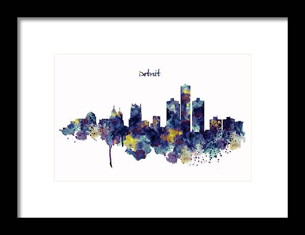 Detroit Framed Print featuring the painting Detroit Skyline Silhouette by Marian Voicu