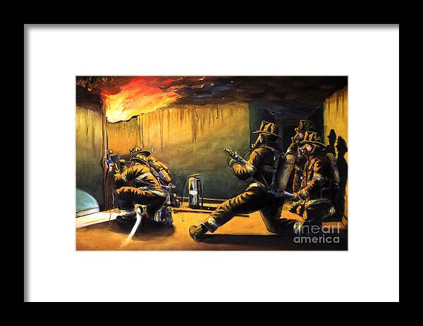 Firefighting Framed Print featuring the painting Devil's Doorway II by Paul Walsh