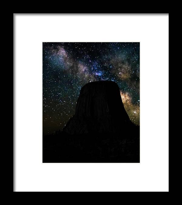 Devils Tower Framed Print featuring the photograph Devils Tower and Milky Way by Scott Read