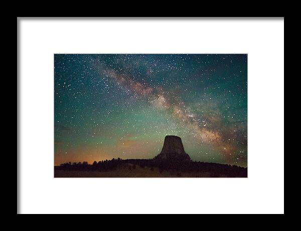 Milky Way Framed Print featuring the photograph Devils Tower Lights by Greni Graph