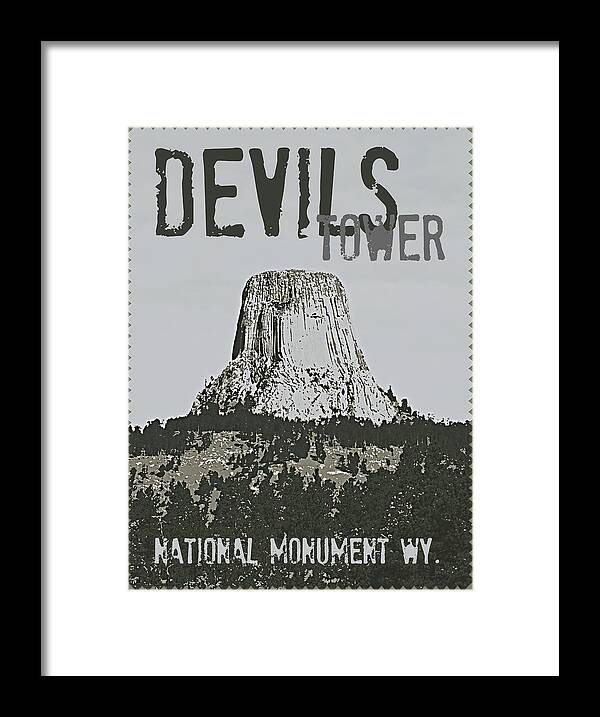 Devilstower Framed Print featuring the digital art Devils Tower Stamp by Troy Stapek