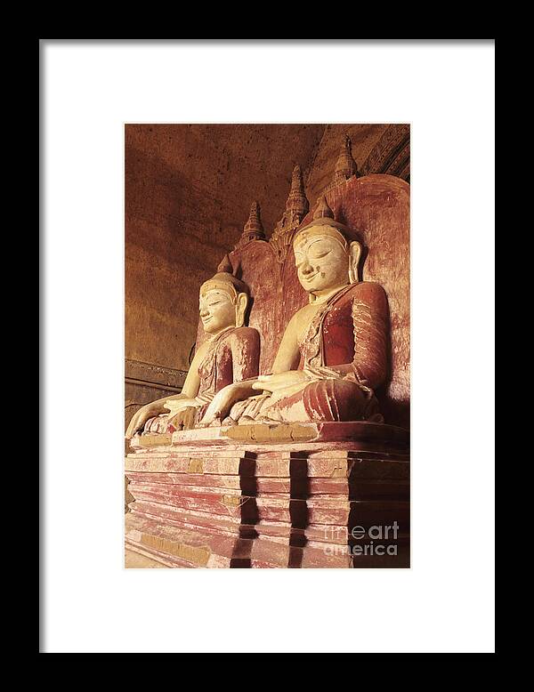 Angle Framed Print featuring the photograph Dhammayangyi Temple Buddhas by Gloria & Richard Maschmeyer - Printscapes