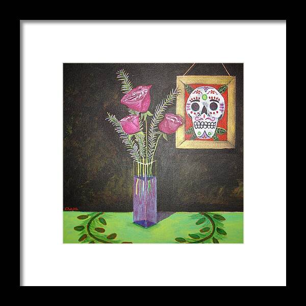 Calaveras Framed Print featuring the painting Dia de los muertos I by Manny Chapa