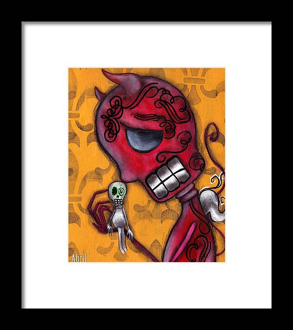 Day Of The Dead Framed Print featuring the painting Diablito by Abril Andrade